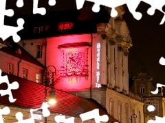 old town, Night, buildings, Poznań, Clock
