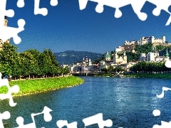 panorama, town, bridge, Church, River