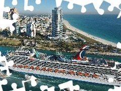 panorama, town, passenger, Carnival, Ship