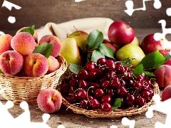 Fruits, Cherries, peaches, Apples