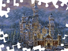 Castle, winter, picture, Neuschwanstein