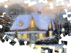 picture, winter, Cottage