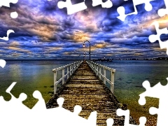 pier, clouds, lake