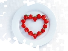 plate, strawberries, Heart