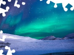 aurora polaris, snow, Mountains, winter