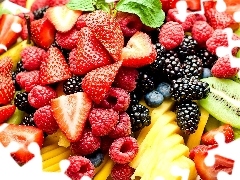 raspberries, kiwi, strawberries, blackberries, Fruits