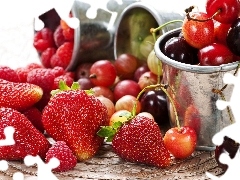 strawberries, gooseberry, raspberries, cherries