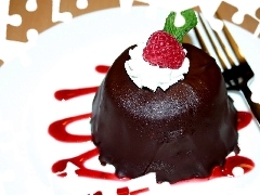 raspberry, fork, chocolate, cream, dessert