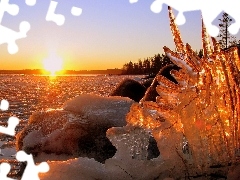 rays, sun, clump, ice, lake