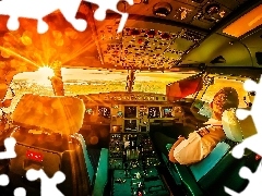 rays, sun, cabin, pilot, plane