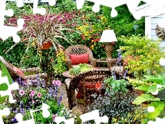 Garden, furniture, relaxation, Flowers
