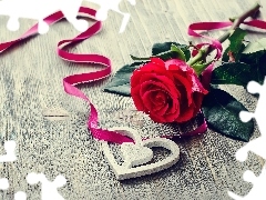 red hot, Heart, ribbon, rose