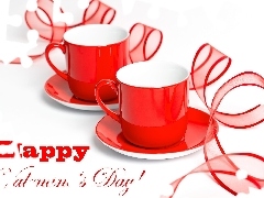 Two, cups, ribbon, Red