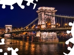 Catenary, Danube, Budapest, Hungary, Night, bridge