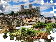 Castle, fragment, stone, towns, Runkel, River, bridge