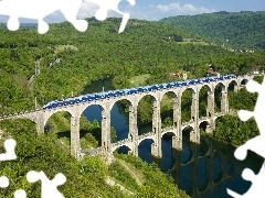 River, bridge, Train