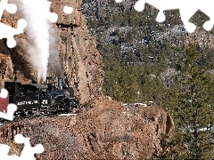 rocks, abyss, trees, viewes, Train