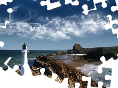 sea, maritime, rocks, Lighthouse