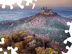Hohenzollern Castle, Hohenzollern Mountain, autumn, trees, Baden-Württemberg, Germany, woods, The Hills, viewes