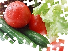 tomatoes, leaves, salads, cucumbers