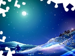 Skier, Kagaya, snow, moon, graphics