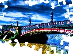 Sky, bridge, River