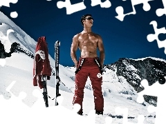 a man, Mountains, snow, skis