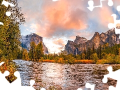 California, The United States, Yosemite National Park, Mountains, viewes, rocks, autumn, trees, River