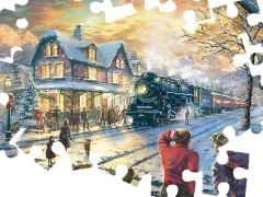 station, Train, winter, christmas, picture
