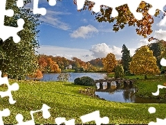 Stourhead, England, bridges, Garden, lake