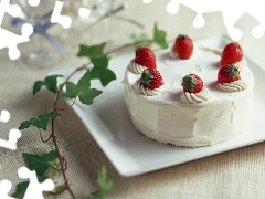 strawberries, Cake, cream
