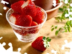 strawberries, cup, Red