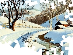 picture, Arthur Saron Sarnoff, Way, stream, winter