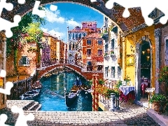 bridge, Venice, Street, View, canal, Houses