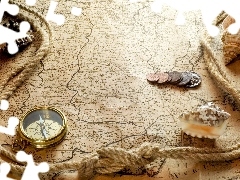 string, Shells, Map, compass, Old