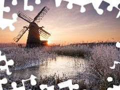 Windmill, west, sun, River