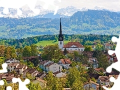 Town, mountains, Switzerland, ##