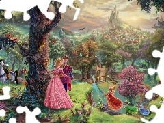 the sleeping beauty, Thomas Kinkade, fairies, forest, Sleeping Beauty, Disney