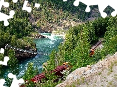 viewes, River, ##, Train, bridge, trees