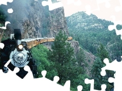 Train, Mountains, rocks