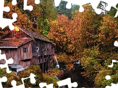 River, Cedar Creek Mill Grist Mill, trees, viewes, Washington State, The United States, autumn, Woodland, forest