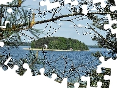 forest, lake, trees, viewes, Home, Island