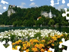 trees, viewes, Castles, Flowers, River