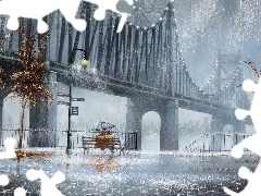 Umbrella, Rain, bridge, lovers, picture