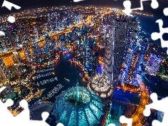 City at Night, Horizon, Aerial View, Dubaj