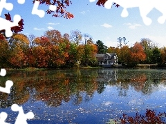 lake, trees, viewes, house