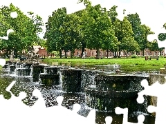 viewes, Park, water, trees, fountain