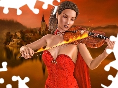 Women, dress, violin, red hot
