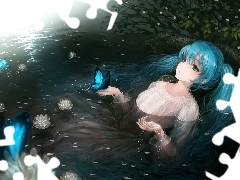 butterfly, Hatsune Miku, water