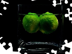 Two, cup, water, limes